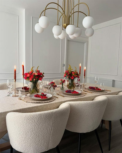 Ten-Globe Pendant Light with Frosted Glass Spheres & Curved Arms for Dining Rooms – Adjustable Height Fixture in Dual-Tone Metallic Finish,