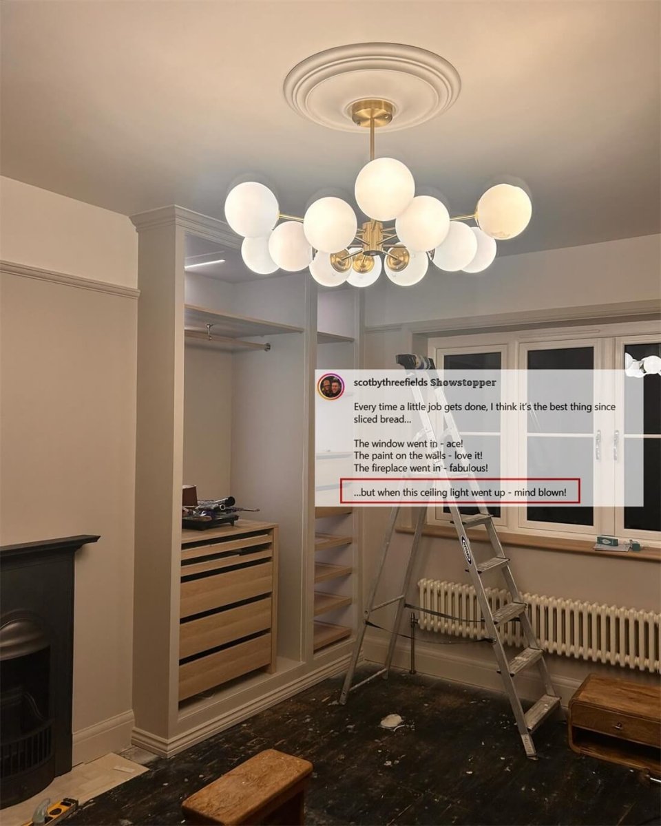 Dual-Tier Chandelier with 12 Opal Glass Globes in Brass Finish – 35 in Wide Statement Fixture for Dining Rooms, Living Spaces & Entryways