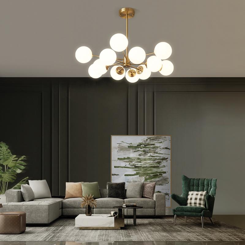 Dual-Tier Chandelier with 12 Opal Glass Globes in Brass Finish – 35 in Wide Statement Fixture for Dining Rooms, Living Spaces & Entryways