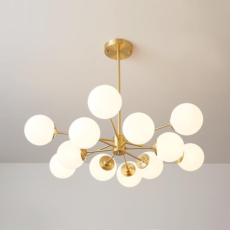 Dual-Tier Chandelier with 12 Opal Glass Globes in Brass Finish – 35 in Wide Statement Fixture for Dining Rooms, Living Spaces & Entryways