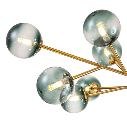Dimmable Glass Globe Pendant Light 44 in Wide 15-Bulb Branch Fixture Black Gold Frame Azure Blue Orbs for Dining Room Great Room Kitchen Isl