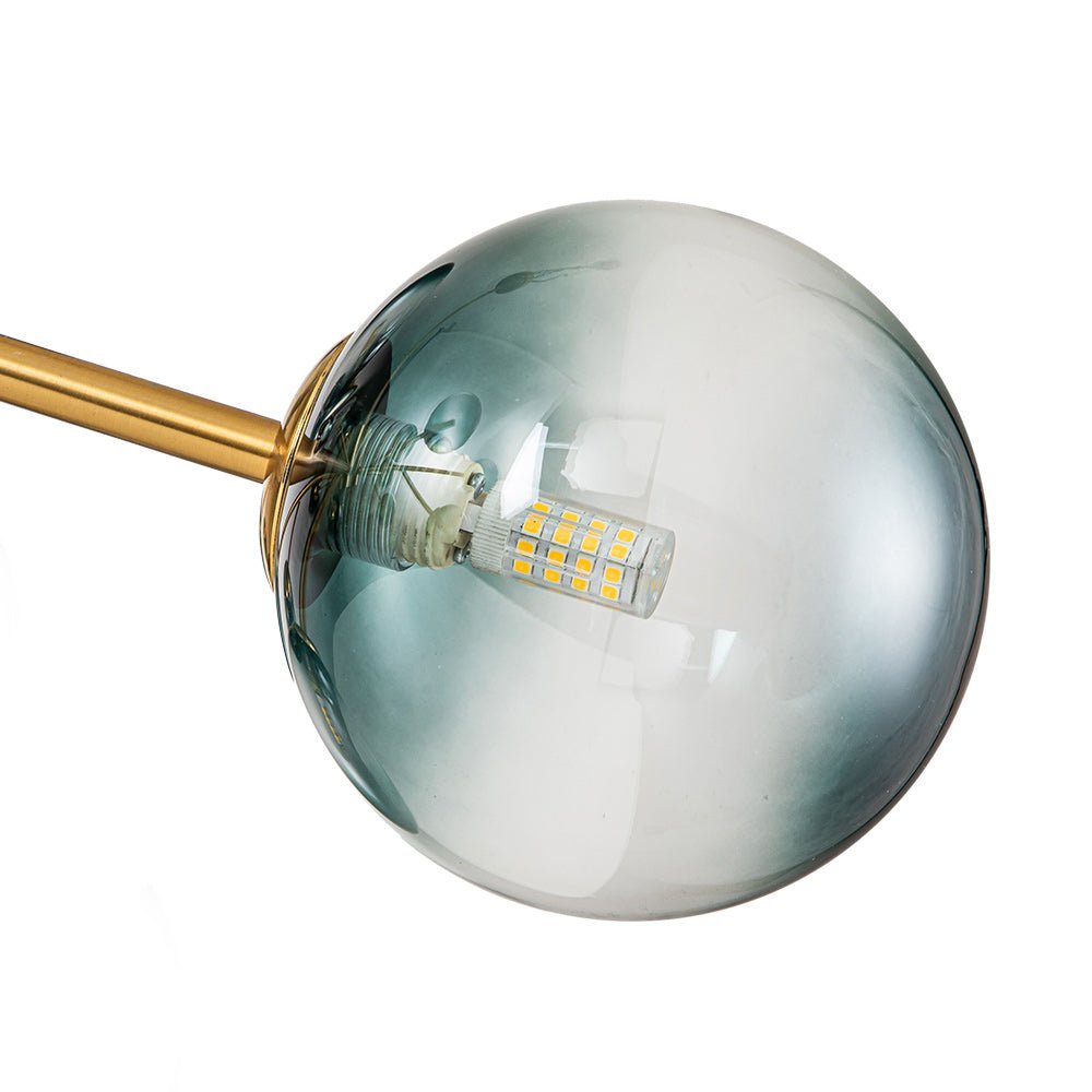 Dimmable Glass Globe Pendant Light 44 in Wide 15-Bulb Branch Fixture Black Gold Frame Azure Blue Orbs for Dining Room Great Room Kitchen Isl