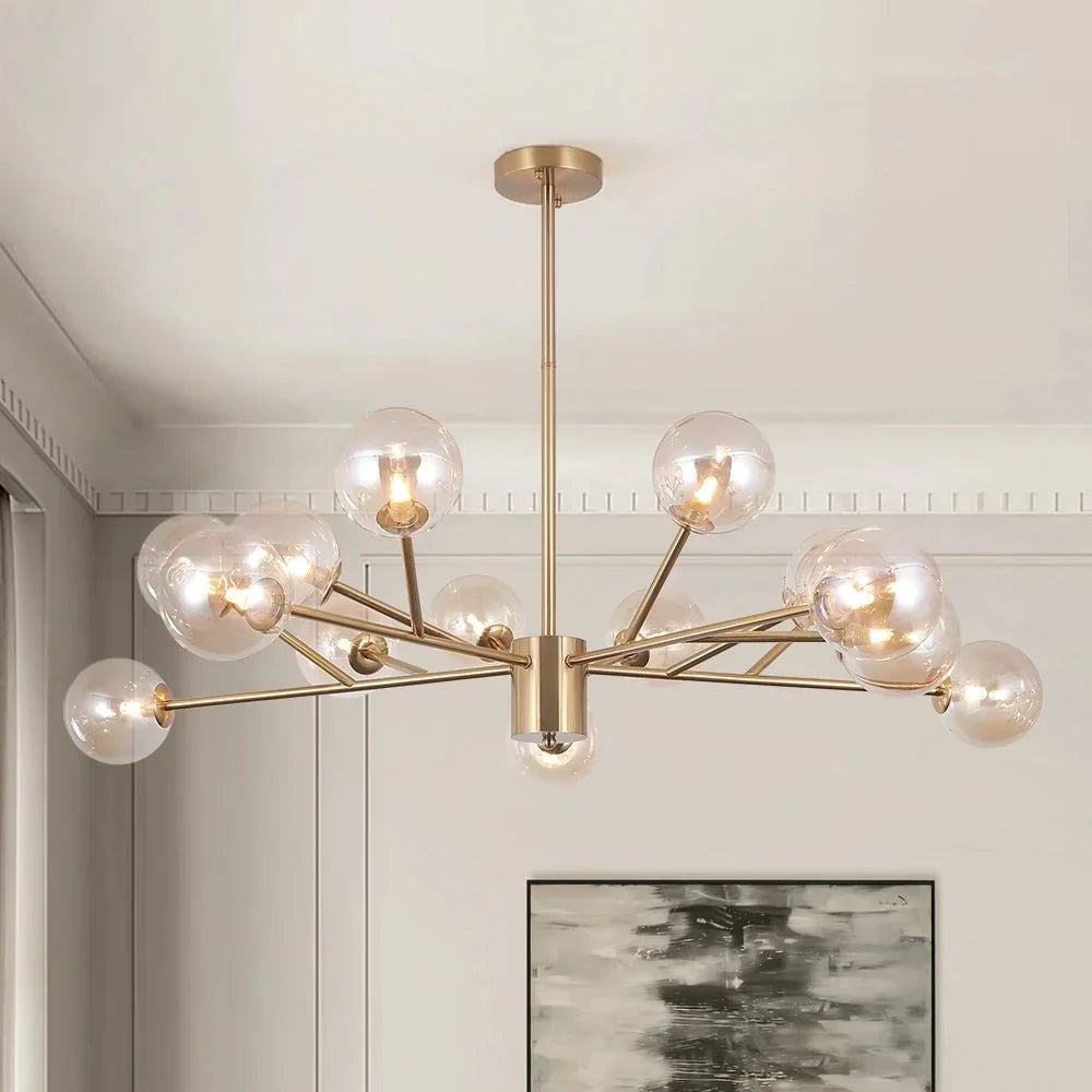 15-Light Linear Glass Globe Fixture for Dining Tables & Islands 44 in Wide Adjustable Dimmable G9 Ceiling Light