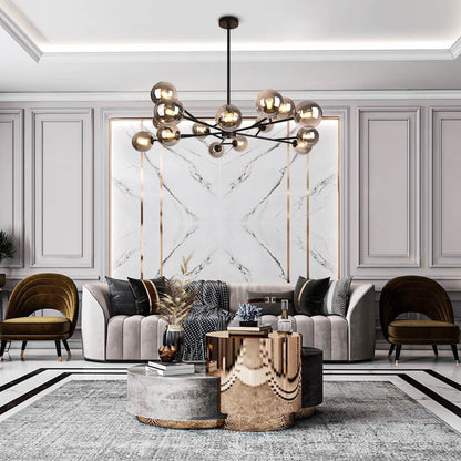 15-Light Linear Glass Globe Fixture for Dining Tables & Islands 44 in Wide Adjustable Dimmable G9 Ceiling Light