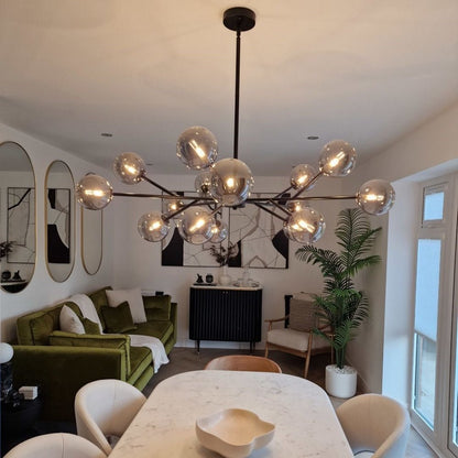 15-Light Linear Glass Globe Fixture for Dining Tables & Islands 44 in Wide Adjustable Dimmable G9 Ceiling Light