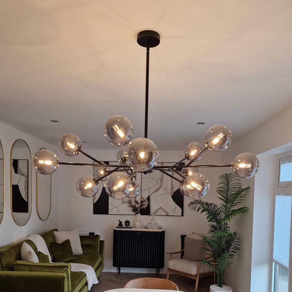 15-Light Linear Glass Globe Fixture for Dining Tables & Islands 44 in Wide Adjustable Dimmable G9 Ceiling Light