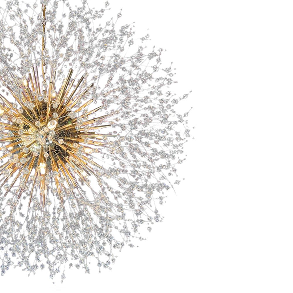 39-Inch Starburst Pendant Fixture 20-Light Acrylic Crystal Metal Frame Dining Room Entryway Brass Chrome Adjustable Chain Ceiling Light G9 L