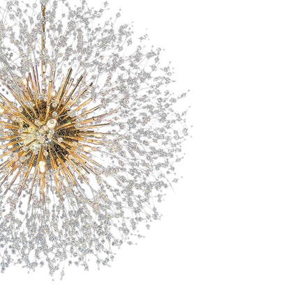 39-Inch Starburst Pendant Fixture 20-Light Acrylic Crystal Metal Frame Dining Room Entryway Brass Chrome Adjustable Chain Ceiling Light G9 L