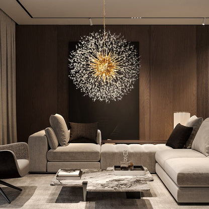 39-Inch Starburst Pendant Fixture 20-Light Acrylic Crystal Metal Frame Dining Room Entryway Brass Chrome Adjustable Chain Ceiling Light G9 L