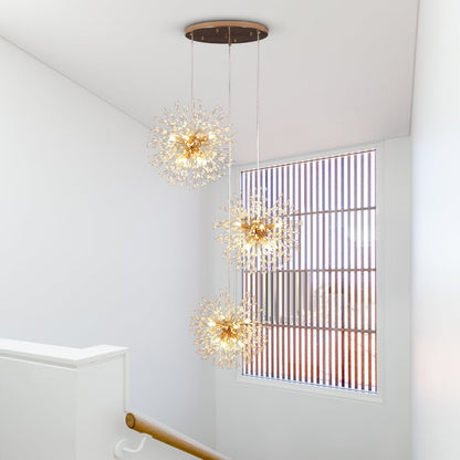 G9 Firework Sphere Pendant Light | Antique Brass Multi-Bulb Fixture for Tall Ceilings, Foyers, Stairwells & Open Living Rooms | Adjustable H