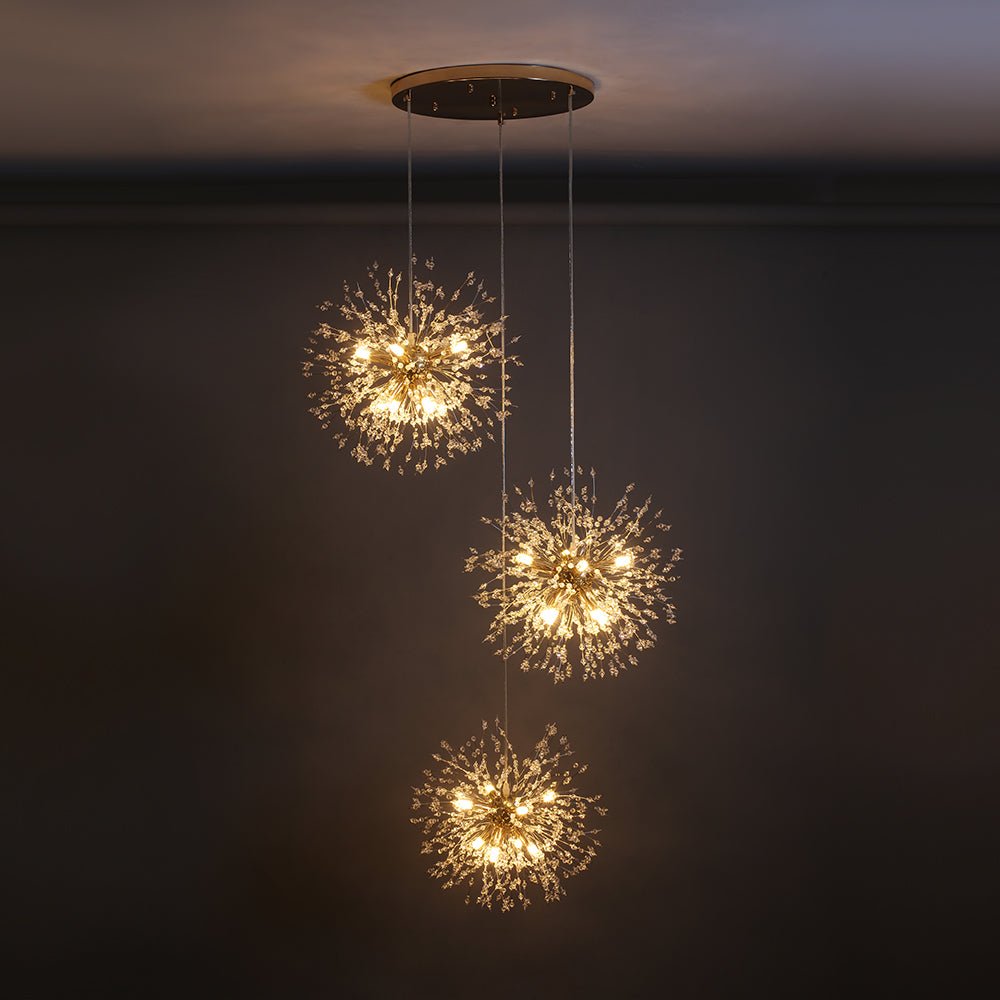 G9 Firework Sphere Pendant Light | Antique Brass Multi-Bulb Fixture for Tall Ceilings, Foyers, Stairwells & Open Living Rooms | Adjustable H