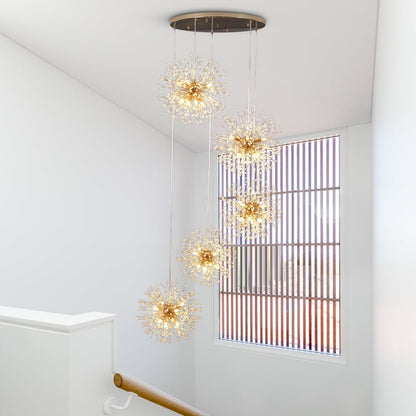 G9 Firework Sphere Pendant Light | Antique Brass Multi-Bulb Fixture for Tall Ceilings, Foyers, Stairwells & Open Living Rooms | Adjustable H