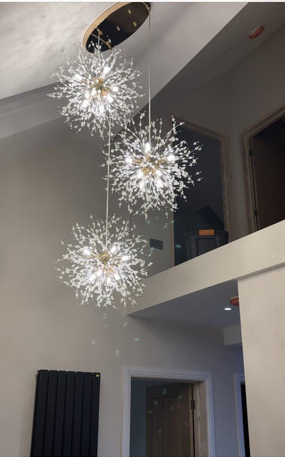 G9 Firework Sphere Pendant Light | Antique Brass Multi-Bulb Fixture for Tall Ceilings, Foyers, Stairwells & Open Living Rooms | Adjustable H