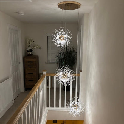 G9 Firework Sphere Pendant Light | Antique Brass Multi-Bulb Fixture for Tall Ceilings, Foyers, Stairwells & Open Living Rooms | Adjustable H