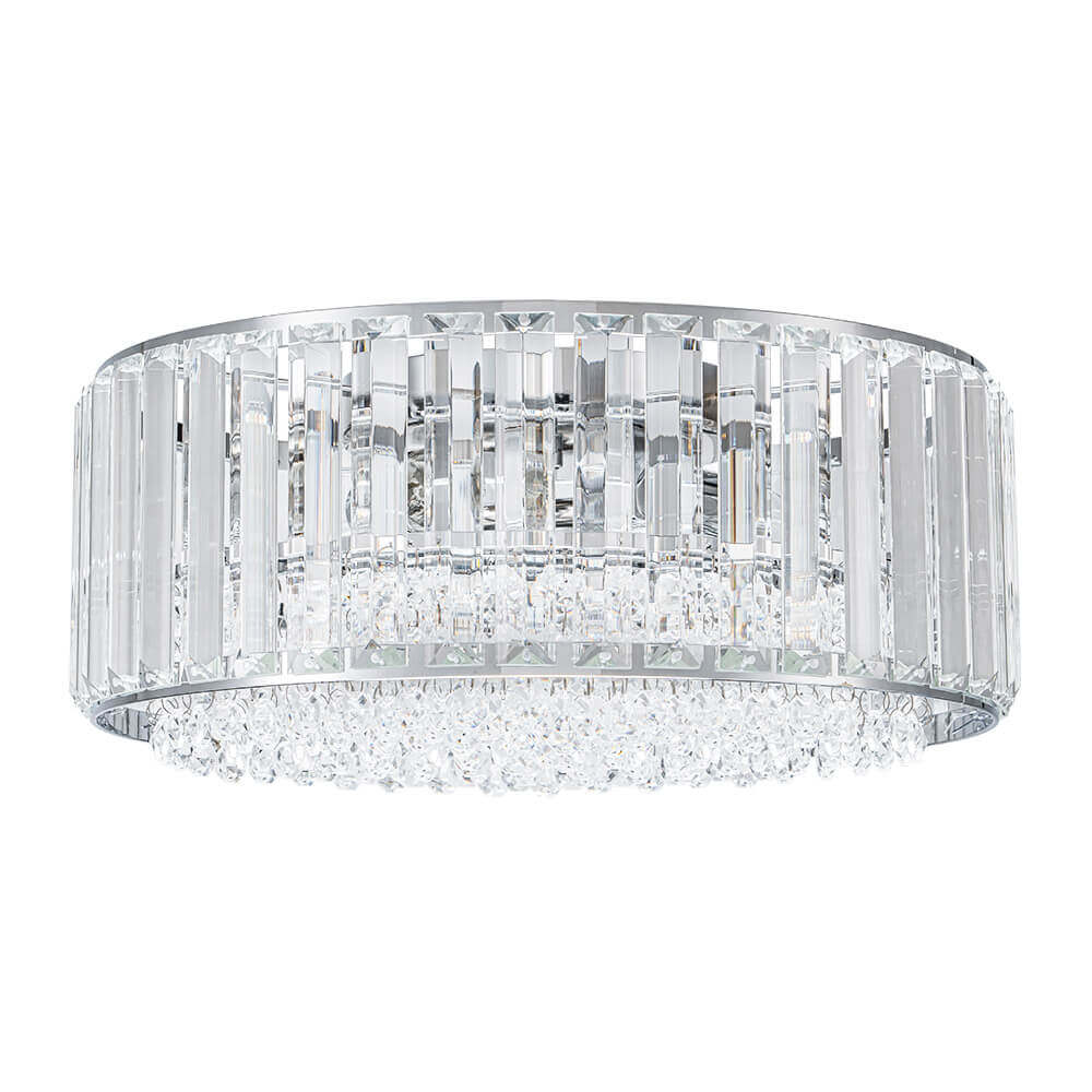 Flush Mount Light Fixture Crystal Accents 3-Bulb Dimmable 14 in Diameter Low Profile for Bedroom Hallway Entry Modern Overhead Lighting Meta