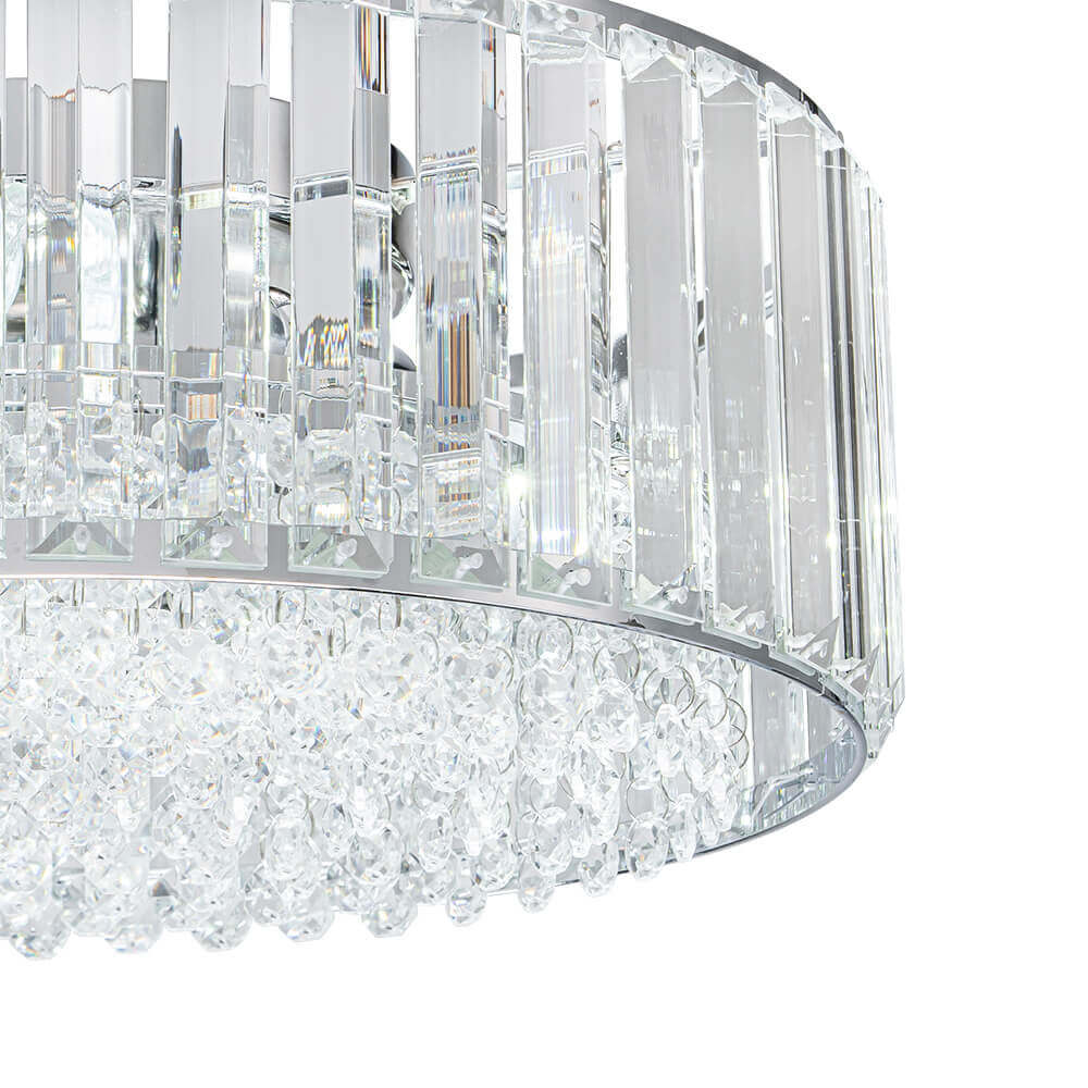 Flush Mount Light Fixture Crystal Accents 3-Bulb Dimmable 14 in Diameter Low Profile for Bedroom Hallway Entry Modern Overhead Lighting Meta