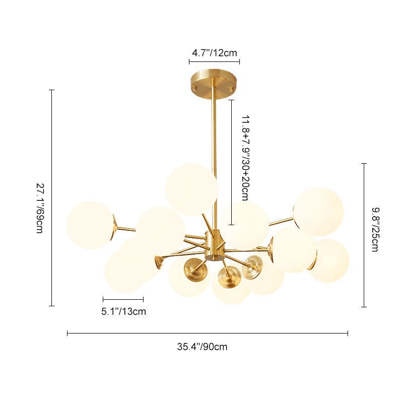 Multi-Globe Pendant Light with Adjustable Height 35 in Wide Opal Glass Ceiling Fixture for Dining Room Kitchen Island Living Room Dimmable H