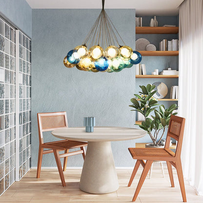 Multicolor Glass Globe Chandelier 20 Inch Cluster Adjustable Height Ceiling Light for Kitchen Dining Room Living Room Statement Lighting Fix