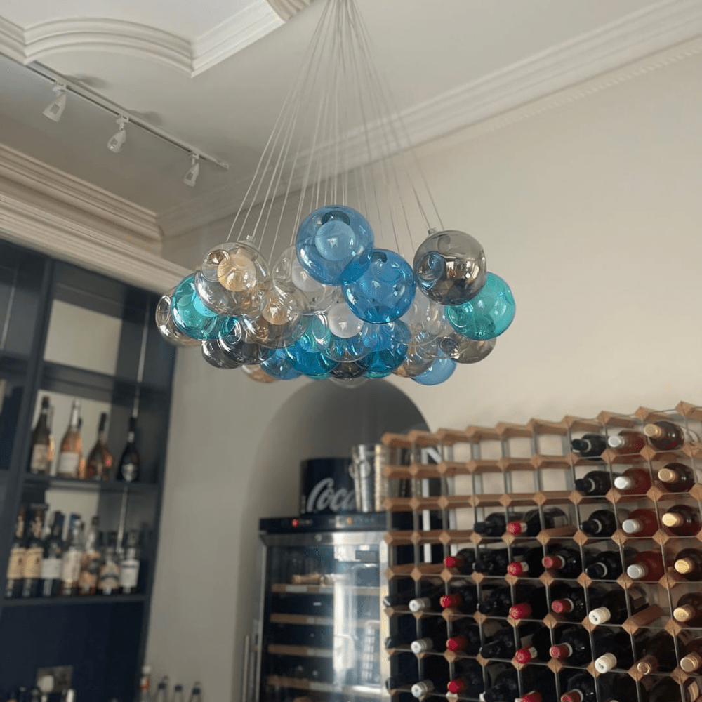 Multicolor Glass Globe Chandelier 20 Inch Cluster Adjustable Height Ceiling Light for Kitchen Dining Room Living Room Statement Lighting Fix