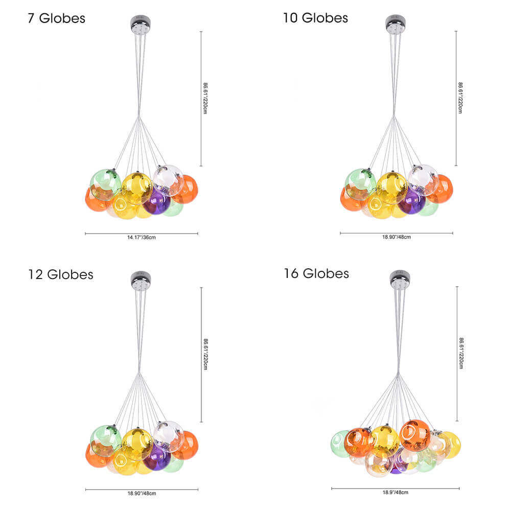 Multicolor Glass Globe Chandelier 20 Inch Cluster Adjustable Height Ceiling Light for Kitchen Dining Room Living Room Statement Lighting Fix