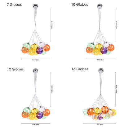 Multicolor Glass Globe Chandelier 20 Inch Cluster Adjustable Height Ceiling Light for Kitchen Dining Room Living Room Statement Lighting Fix