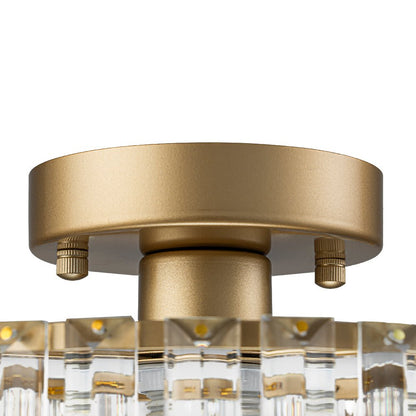Flush Mount Crystal Fixture with Brass Tone – Dimmable Overhead Light for Entryways, Compact Rooms & Hallways – 10.6 in × 8.3 in Drum Design