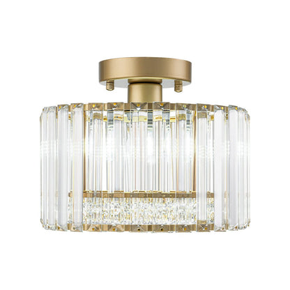 Flush Mount Crystal Fixture with Brass Tone – Dimmable Overhead Light for Entryways, Compact Rooms & Hallways – 10.6 in × 8.3 in Drum Design