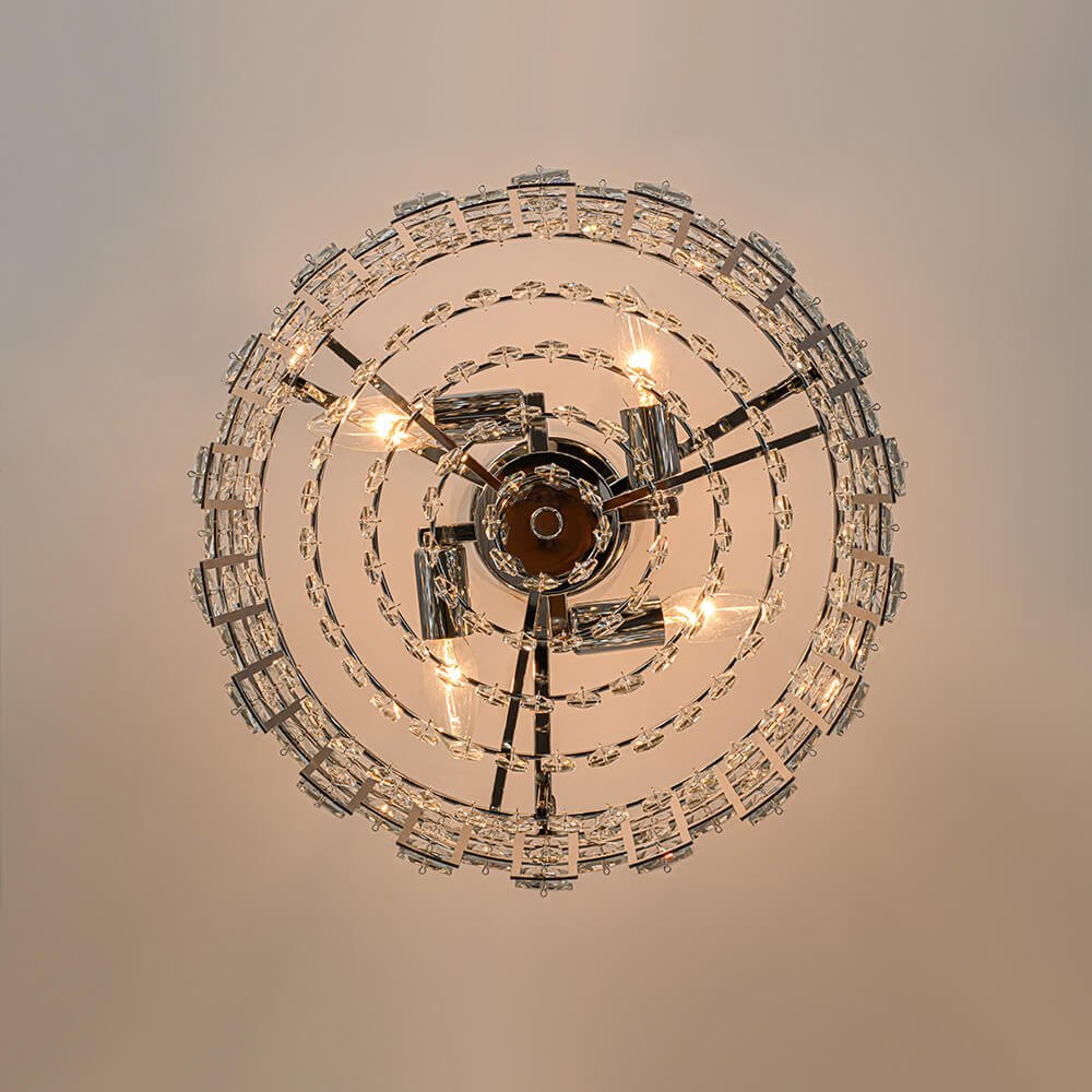 Semi-Flush Crystal Drum Light 15 Inch Dimmable Chrome Brass Metal Glass for Bedroom Living Room Dining Room Hallway Entry Foyer Modern Glam