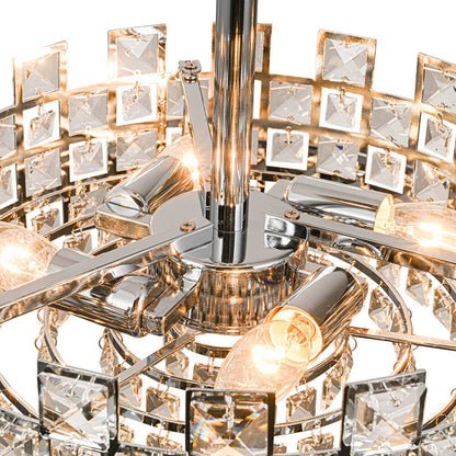 Semi-Flush Crystal Drum Light 15 Inch Dimmable Chrome Brass Metal Glass for Bedroom Living Room Dining Room Hallway Entry Foyer Modern Glam