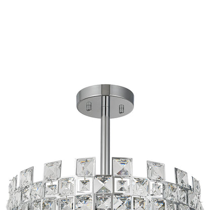 Semi-Flush Crystal Drum Light 15 Inch Dimmable Chrome Brass Metal Glass for Bedroom Living Room Dining Room Hallway Entry Foyer Modern Glam