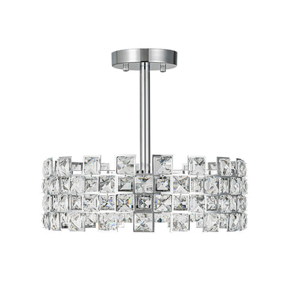 Semi-Flush Crystal Drum Light 15 Inch Dimmable Chrome Brass Metal Glass for Bedroom Living Room Dining Room Hallway Entry Foyer Modern Glam
