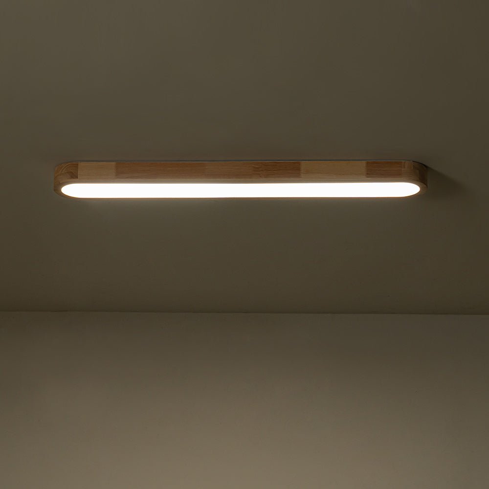 Oval LED Flush Mount Ceiling Light with Wood-Look Frame 37 in Dimmable Kitchen & Living Room Remote Fixture