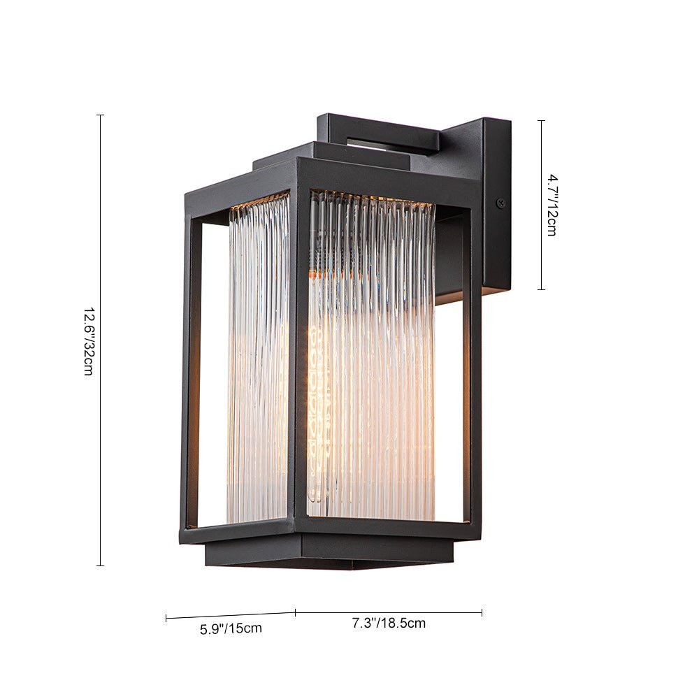 Outdoor Sconce Fixture 13 in Height Black Finish Entry Lighting E27 Socket Weather-Rated Ribbed Glass Panels for Porch Exterior Home Garage
