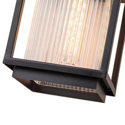 Outdoor Sconce Fixture 13 in Height Black Finish Entry Lighting E27 Socket Weather-Rated Ribbed Glass Panels for Porch Exterior Home Garage