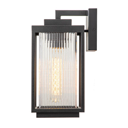 Outdoor Sconce Fixture 13 in Height Black Finish Entry Lighting E27 Socket Weather-Rated Ribbed Glass Panels for Porch Exterior Home Garage