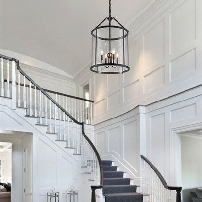 Glass Lantern Pendant Light 18-Inch Cylinder 4-Bulb Fixture Adjustable Chain Dining Table Kitchen Island Foyer Hanging Lamp E14 Socket Dimma