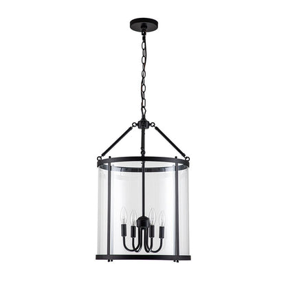 Glass Lantern Pendant Light 18-Inch Cylinder 4-Bulb Fixture Adjustable Chain Dining Table Kitchen Island Foyer Hanging Lamp E14 Socket Dimma