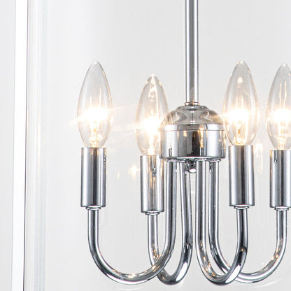 Glass Lantern Pendant Light 18-Inch Cylinder 4-Bulb Fixture Adjustable Chain Dining Table Kitchen Island Foyer Hanging Lamp E14 Socket Dimma