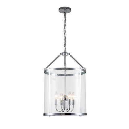 Glass Lantern Pendant Light 18-Inch Cylinder 4-Bulb Fixture Adjustable Chain Dining Table Kitchen Island Foyer Hanging Lamp E14 Socket Dimma