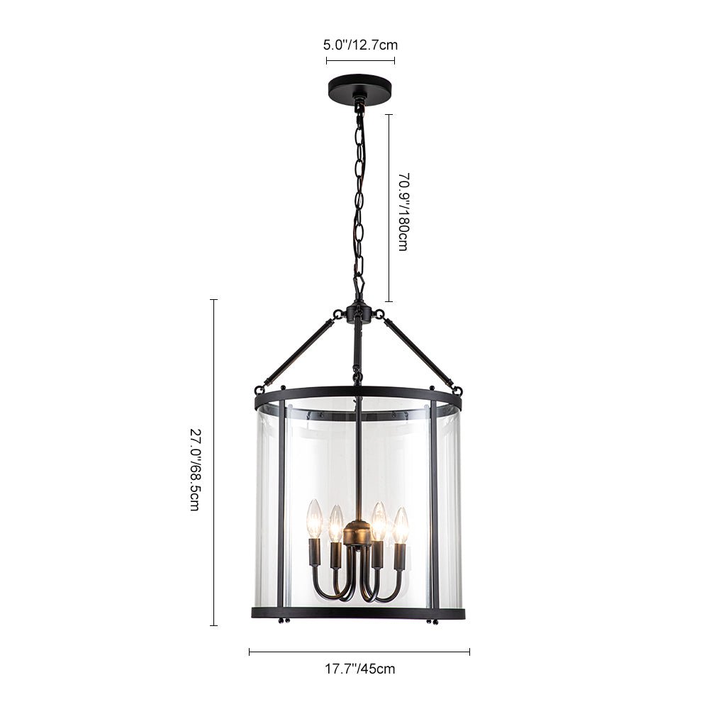 Glass Lantern Pendant Light 18-Inch Cylinder 4-Bulb Fixture Adjustable Chain Dining Table Kitchen Island Foyer Hanging Lamp E14 Socket Dimma