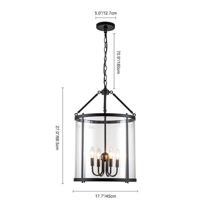Glass Lantern Pendant Light 18-Inch Cylinder 4-Bulb Fixture Adjustable Chain Dining Table Kitchen Island Foyer Hanging Lamp E14 Socket Dimma