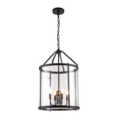 Glass Lantern Pendant Light 18-Inch Cylinder 4-Bulb Fixture Adjustable Chain Dining Table Kitchen Island Foyer Hanging Lamp E14 Socket Dimma