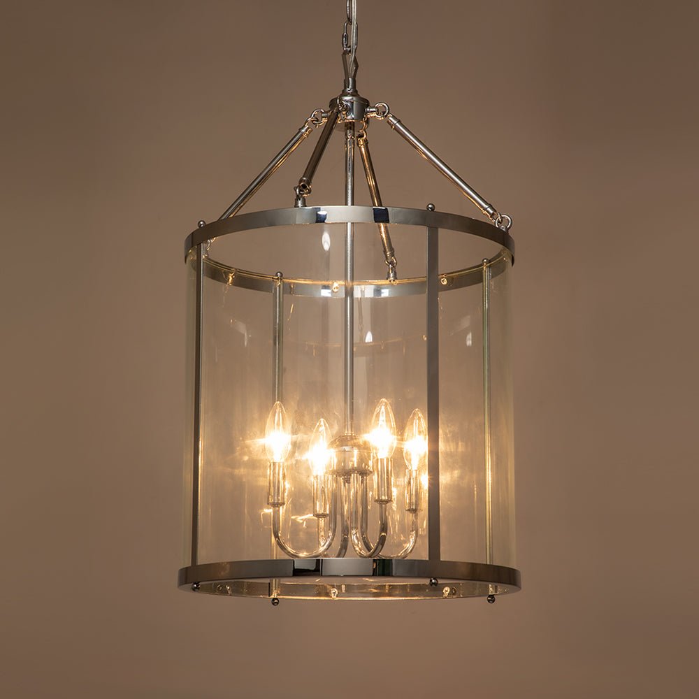 Glass Lantern Pendant Light 18-Inch Cylinder 4-Bulb Fixture Adjustable Chain Dining Table Kitchen Island Foyer Hanging Lamp E14 Socket Dimma