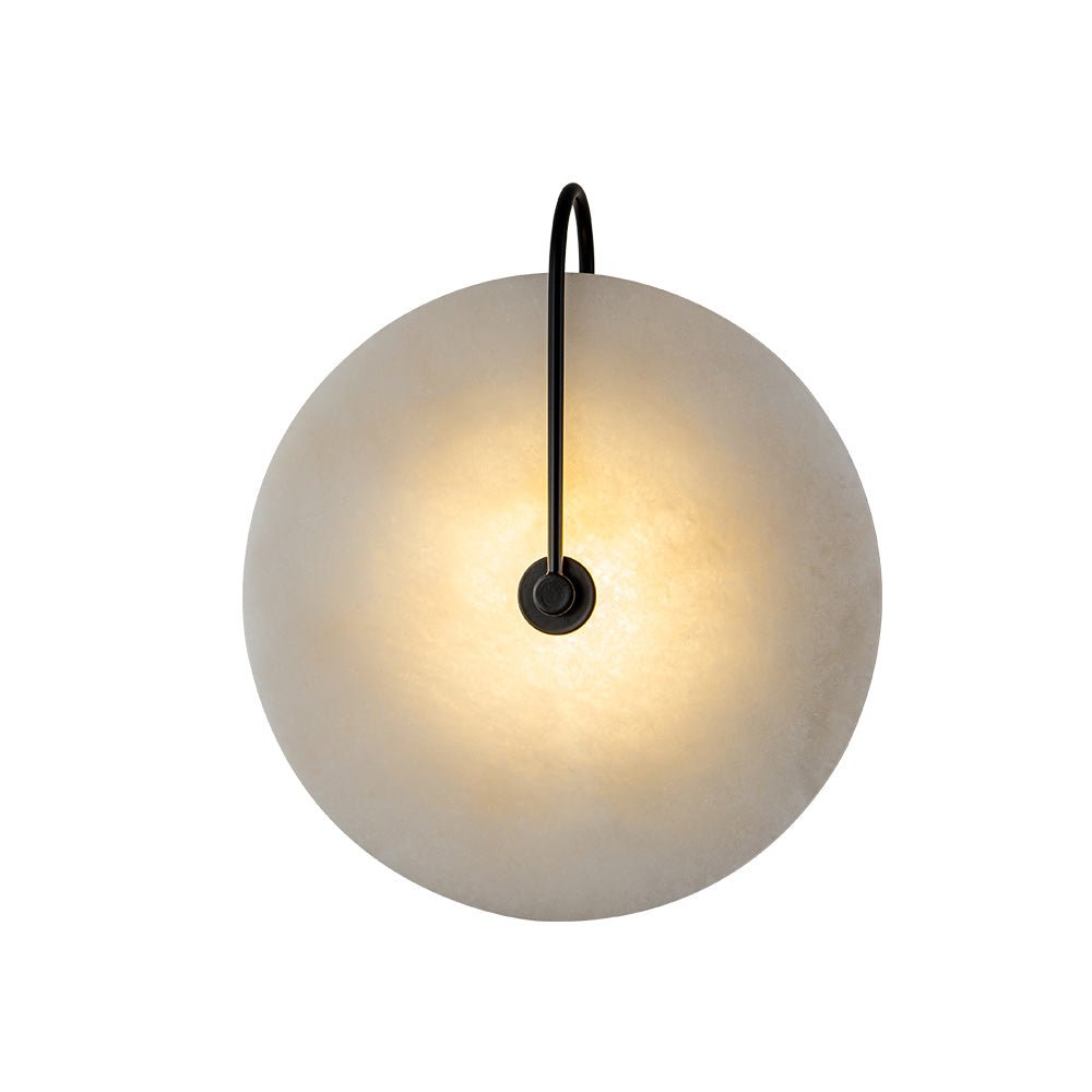 Modern Sconce Light with Circular Marble-Look Shade 5W LED Black & White for Bedrooms Hallways Living Rooms Mid-Century Accent Lighting
