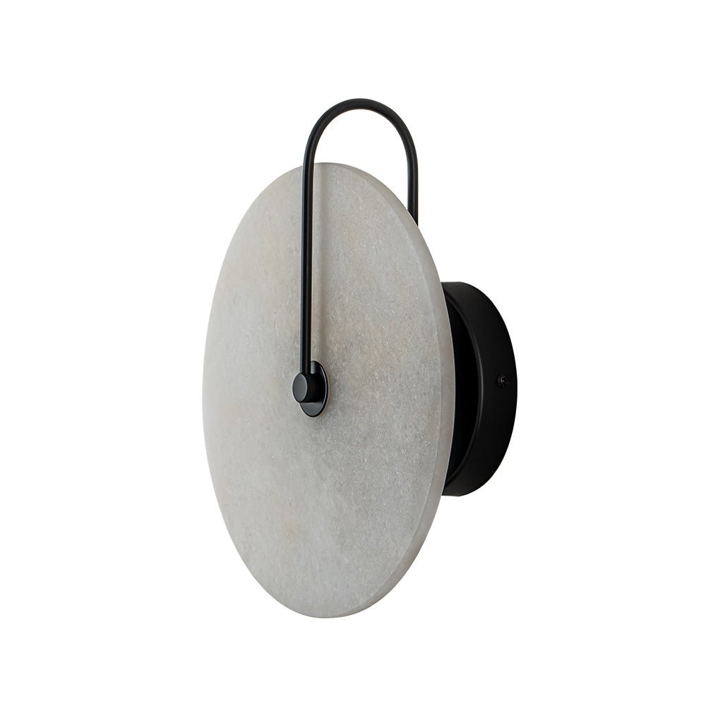 Modern Sconce Light with Circular Marble-Look Shade 5W LED Black & White for Bedrooms Hallways Living Rooms Mid-Century Accent Lighting