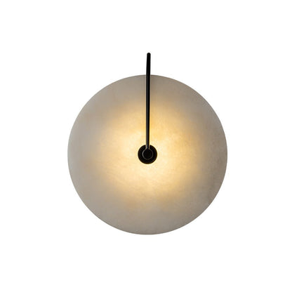 Modern Sconce Light with Circular Marble-Look Shade 5W LED Black & White for Bedrooms Hallways Living Rooms Mid-Century Accent Lighting