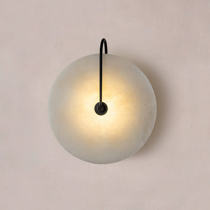 Modern Sconce Light with Circular Marble-Look Shade 5W LED Black & White for Bedrooms Hallways Living Rooms Mid-Century Accent Lighting