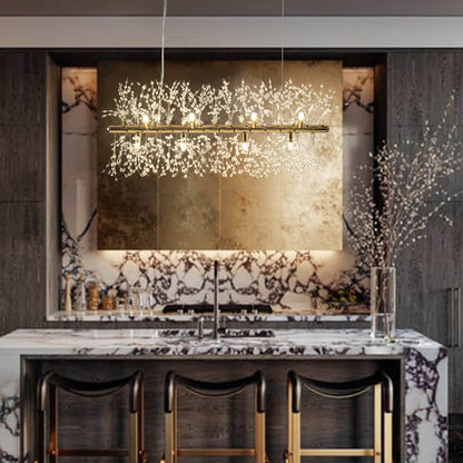 Linear Crystal Chandelier 36-Inch 12-Light Gold Chrome Finish for Dining Room Kitchen Island Contemporary Ceiling Fixture Modern Adjustable