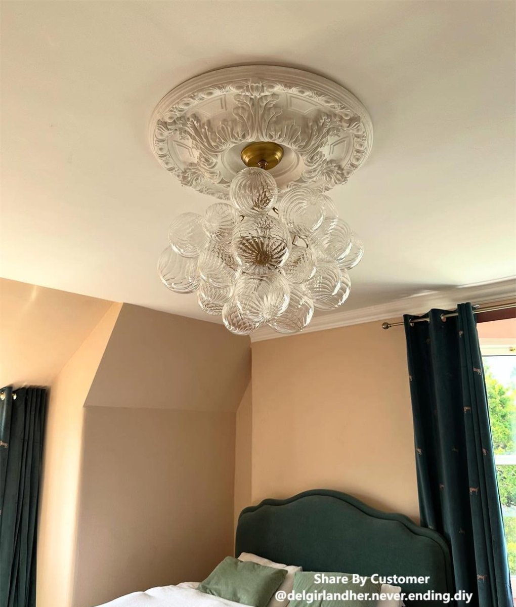 Multi-Globe Glass Chandelier Brass Finish Adjustable Height Ceiling Light for Dining Room Kitchen Island Modern Sphere Lighting Fixture 3 or