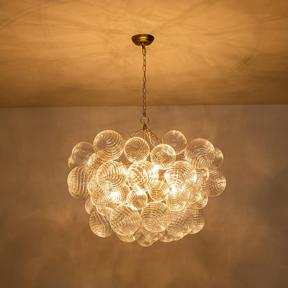 Multi-Globe Glass Chandelier Brass Finish Adjustable Height Ceiling Light for Dining Room Kitchen Island Modern Sphere Lighting Fixture 3 or